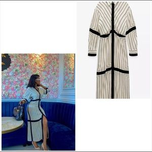 Zara ecru striped long shirt dress Size M
